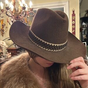 Miller Bros Westerns Sz 7 1/8 Brown Western 5X Beaver with Braided Band